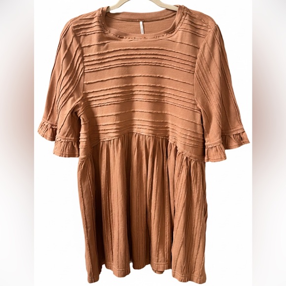 NWT Free People Take a Spin Tunic Dress Rust Terra Cotta Ribbed Babydoll S - Picture 2 of 6